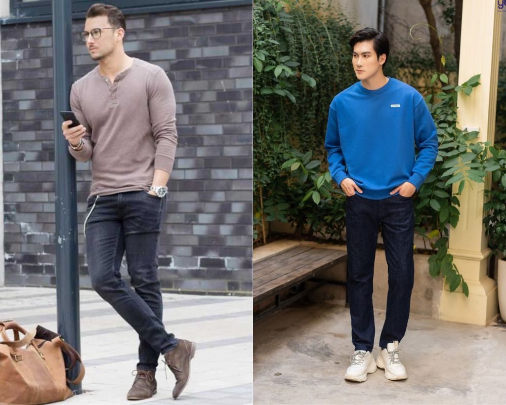 Áo thun tay dài và quần jeans