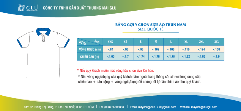 Bảng size đồng phục công ty nội thất