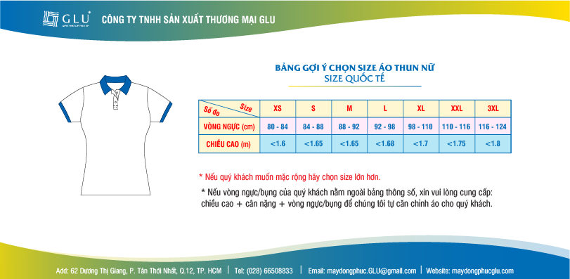 Bảng size đồng phục công ty nội thất